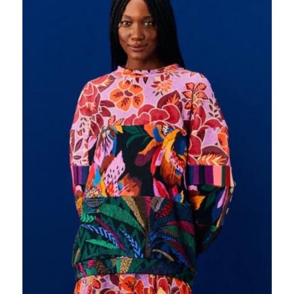 FARM Rio Tropical Lilac Mixed Prints Oversized Sweatshirt Sz Small Cotton - Picture 2 of 10